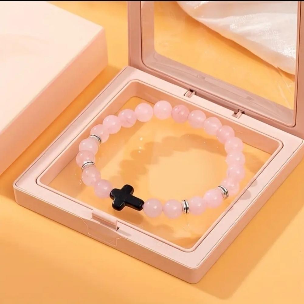NIB Pink bracelet beaded with Cross